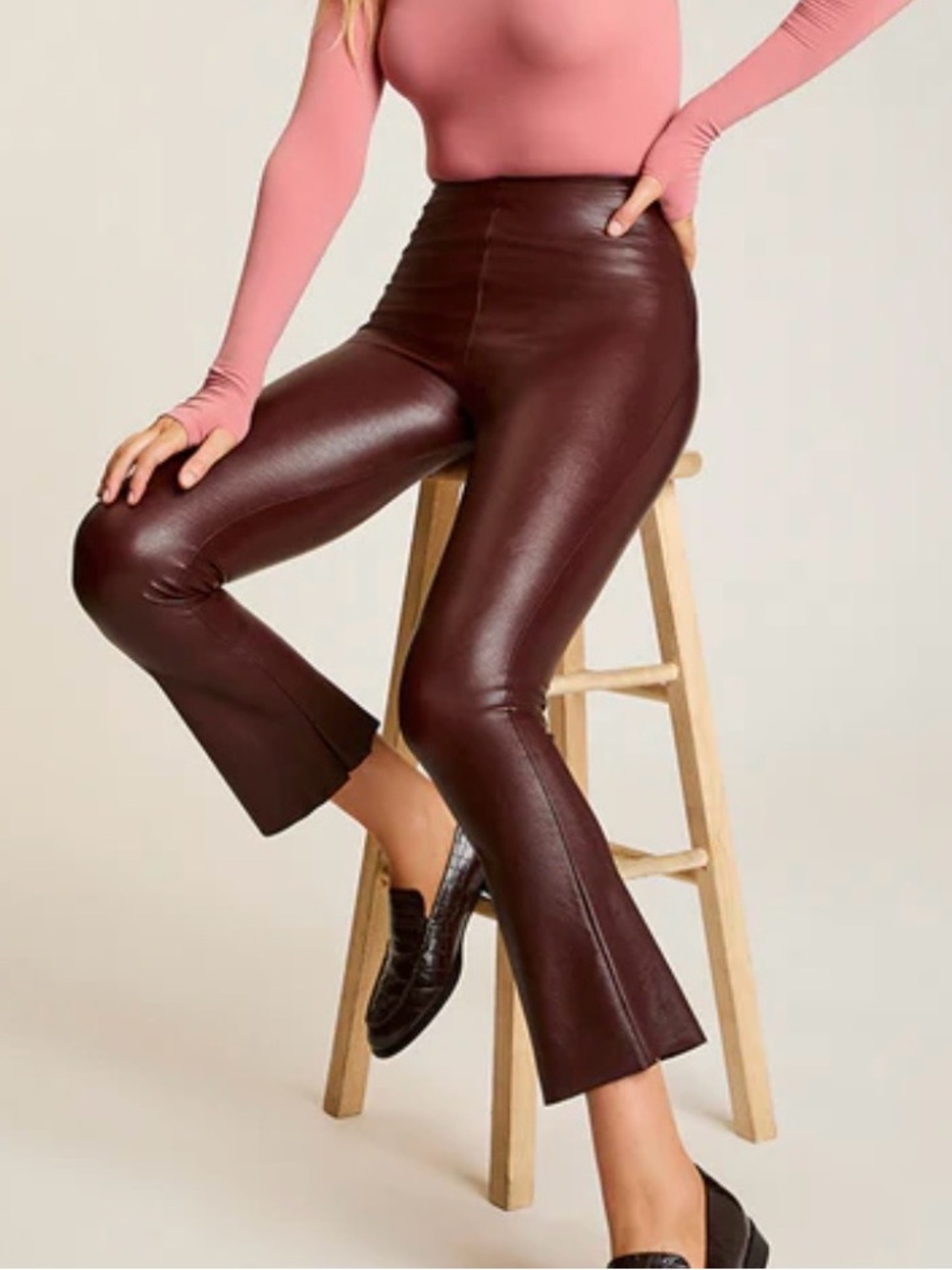 NWT Commando Faux Leather Cropped Flare Pants in Oxblood Red Small